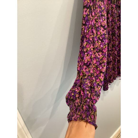 Democracy Womens Peasant Blouse Plus Size Top 1X Purple Floral Career Office - Picture 7 of 9